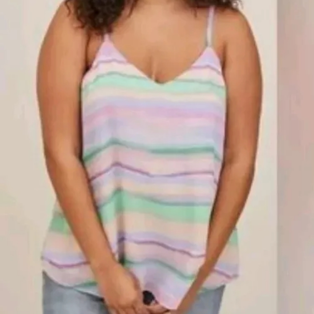 Torrid Sophie Chiffon Cami Top Woman 10 M Artist Rainbow Striped Boho Fairy Nwt